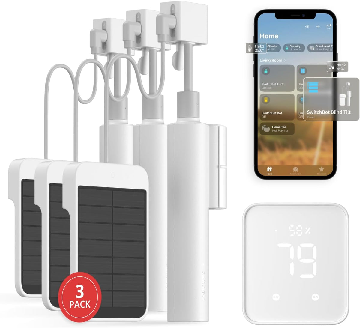 SwitchBot Blind Tilt Combo | 3 Smart Blinds + Hub Mini for Home